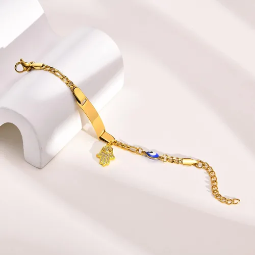 Miniatura 4 de MEALGUET Pulsera personalizada de identificación para niños acero inoxidable chapado en oro de 18 quilates, placa de identificación personalizada