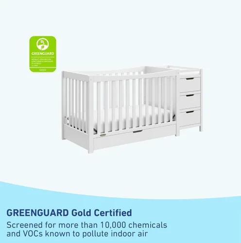 Miniatura 4 de Graco Remi - Cuna convertible 4 en 1 y cambiador (blanco) – Certificado GREENGUARD Gold, se adapta a colchón de cuna estándar, se convierte en cama