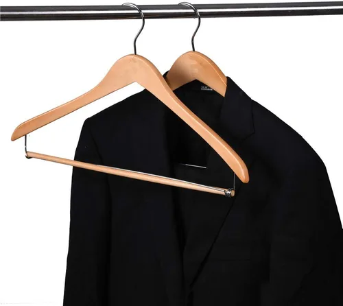 Miniatura 2 de Quality Hangers Perchas de madera hermosas y resistentes con barra de bloqueo, madera natural brillante (5)
