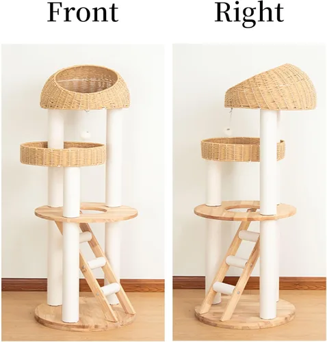 Miniatura 10 de Wood Cat Tree for Large Cats, 50'' Modern Indoor Cat Tower with Basket Beds, Cat Condo & Clear Hammock, Multi-Level Wooden Cat Furniture for Home
