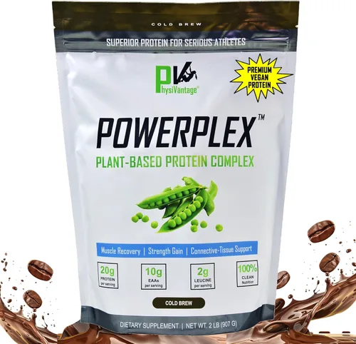 PhysiVantage POWERPLEX Proteína vegana en polvo, alternativa al colágeno, proteína orgánica de guisantes y arroz a base de plantas, sin lácteos,