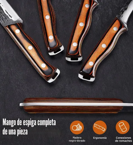 Miniatura 6 de Naitesen 4 piezas de cuchillo de carnicero forjado a mano y cuchillo de cocina 2 en 1, juego de cuchillo de chef serbio resistente para carne