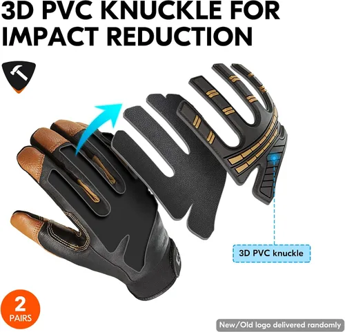Miniatura 3 de Vgo - 2 pares de guantes de trabajo de invierno, impermeables, para hombre, resistentes y cálidos, antigolpes, clima de trabajo, frío