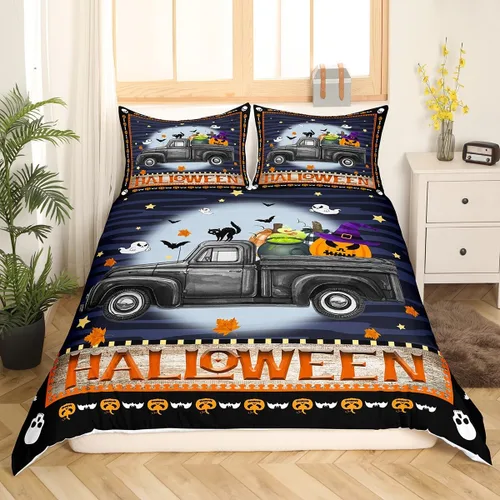 Miniatura 16 de Feelyou Funda de edredón de Halloween, tamaño individual, con 1 funda de almohada, decoración de Halloween, juego de ropa de cama con estampado