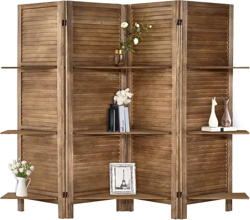 ROSE HOME FASHION Divisor de habitación de madera de 4 paneles de 5.6 pies, paneles de pantalla de privacidad plegables de madera, divisor de
