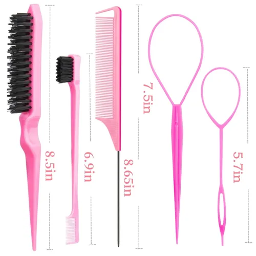 Miniatura 3 de El juego de 25 peines para peinar el cabello incluye 10 herramientas Topsy para cola de cabello, 5 peines de cola de rata, 5 cepillos de pelo