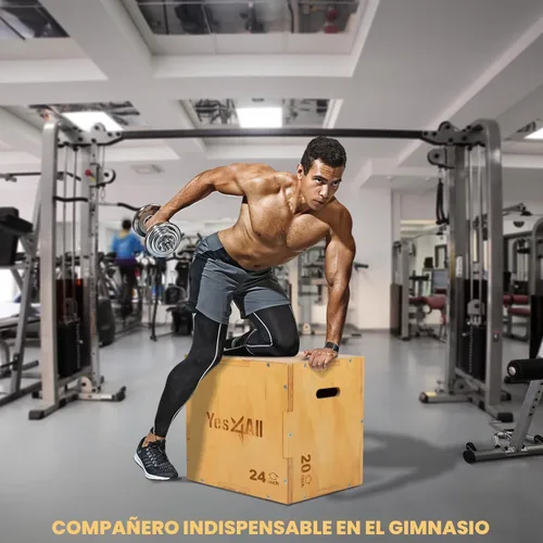 Miniatura 7 de Yes4All Caja pliométrica de madera, caja de saltos 3 en 1 para gimnasio en casa (12/14/16 in), cajas de 450 lbs para subir con bordes lisos y asas