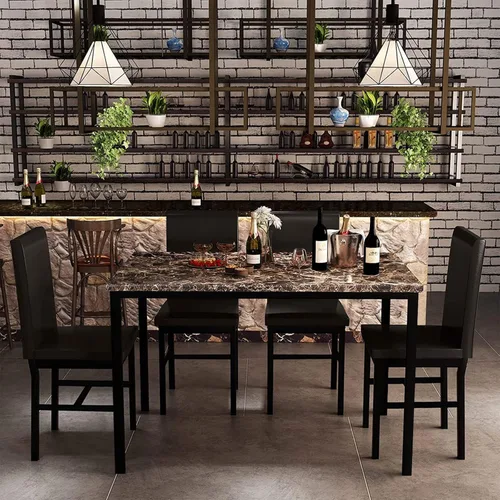 Miniatura 4 de Recaceik Juego de mesa de comedor para 4, cocina y sillas con mesa de mármol sintético y 4 habitaciones tapizadas de cuero, rincón de desayuno