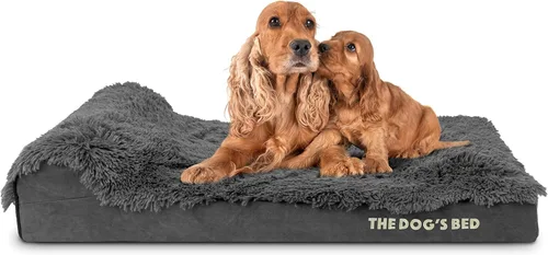 Miniatura 31 de The Dog's Bed - Cama Ortopédica para Perros con Reposacabezas XL Negra de Felpa, Espuma Viscoelástica, Alivio del Dolor para Artritis, Displasia