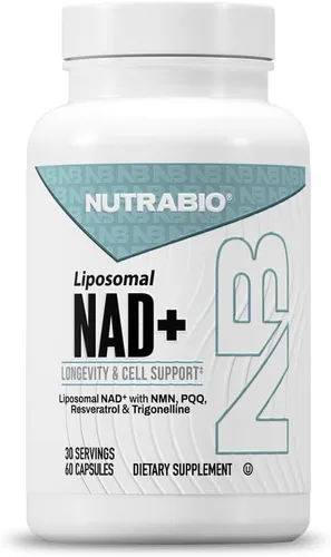 NutraBio Suplemento liposomal NAD+ con resveratrol, NMN y PQQ para la longevidad y el apoyo celular para hombres y mujeres, vitalidad a largo plazo,