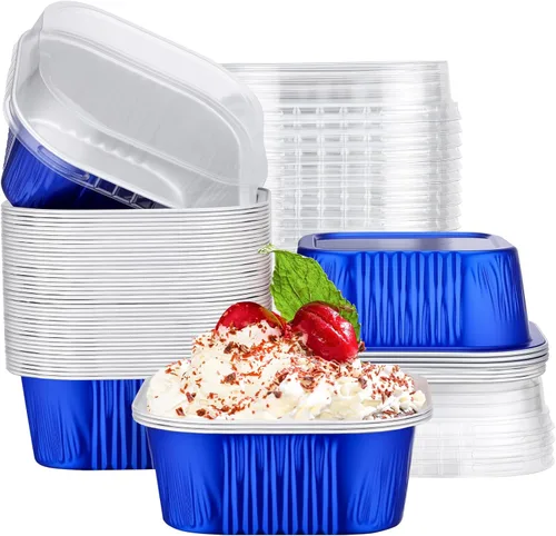 Miniatura 10 de EUSOAR - Moldes para pastel con tapas, 50 unidades de 300 ml/10 oz, moldes cuadrados desechables para cupcakes, recipientes de papel de aluminio