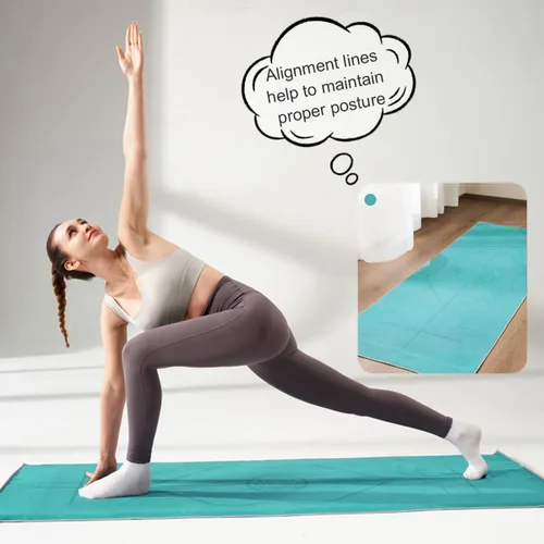 Miniatura 2 de Toalla para esterilla de yoga con líneas de alineación, 72 x 24 pulgadas, cubierta antideslizante para yoga, pilates, ejercicio, fitness, con bolsa