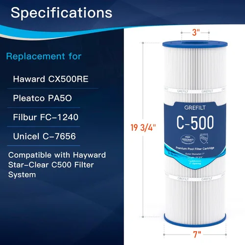 Miniatura 2 de Cartuchos de filtro de piscina C500, compatibles con Hayward C500, CX500-RE, Pleatco PA50-EC, Unicel C-7656, Filbur FC-1240, 50 pies cuadrados