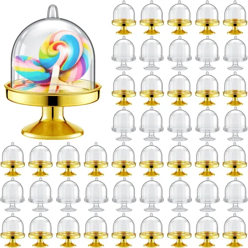 Miniatura 8 de Tessco for you 48 piezas de plástico mini soporte para tartas con cubierta de cúpula, recipientes para cupcakes de chocolate y dulces, placa