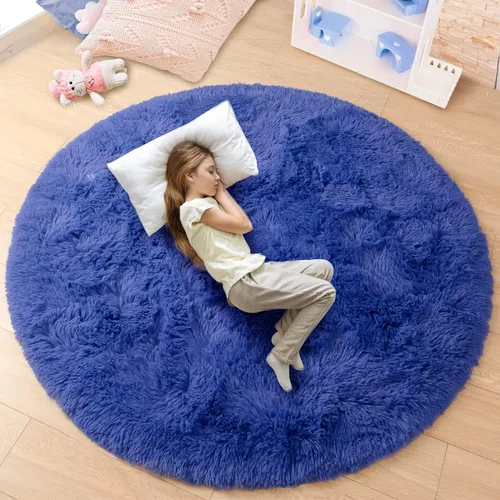 Miniatura 10 de junovo - Alfombra redonda y esponjosa para niños y niñas, de castillo de princesa, de felpa lanuda, para dormitorio, habitación de bebé, sala