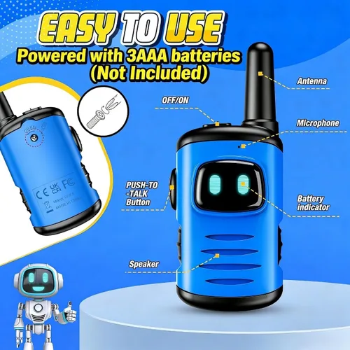 Miniatura 6 de Walkie Talkies de juguete para niños: comedyfun Mini Robots Walkie Talkies paquete de 2 regalos de Navidad y cumpleaños para niños de 3, 4, 5, 6, 7