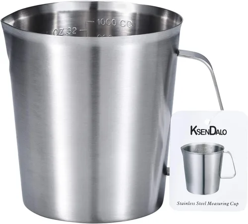 Miniatura 6 de KSENDALO Taza medidora de acero inoxidable, 2 tazas de acero inoxidable, taza medidora de metal con marcas, 16 onzas (0.5 litros)