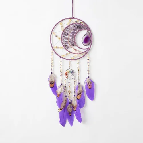 Miniatura 9 de Árbol de la vida negro de 7 chakras, decoración de pared con piedra de cristal curativo arco iris, hecho a mano, plumas, atrapasueños, adorno