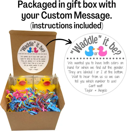 Miniatura 3 de Goma pato revelación de género Fizzes por correo Anuncio de embarazo Caja de regalo incluye mensaje personalizado para familiares y amigos