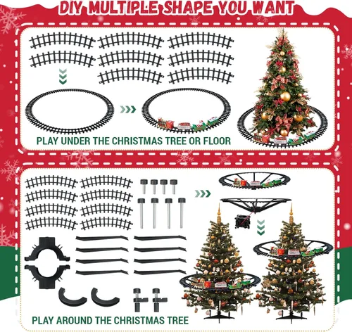 Miniatura 9 de Juego de tren de Navidad – Juguetes de tren colgante alrededor/debajo del árbol de Navidad con humo, silbato (encender/apagar) y luces, decoración