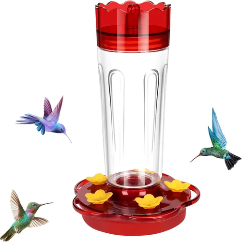 Comederos de vidrio para colibríes para colgar al aire libre, a prueba de hormigas y abejas, 1 paquete de comedero rojo para colibríes de 15 onzas