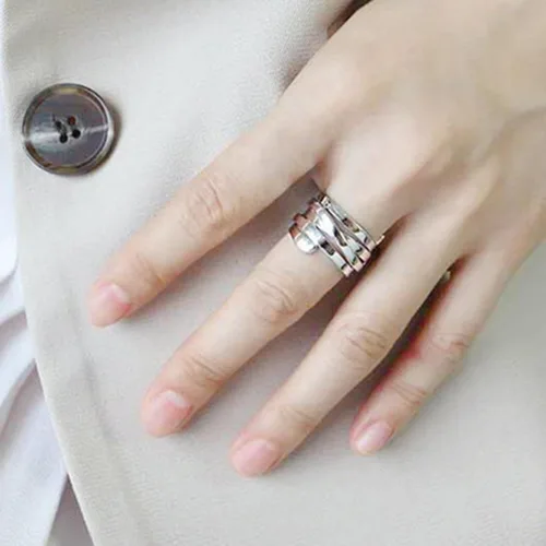 Miniatura 177 de Anillo de plata de ley 925, minimalista, ajustable, hecho a mano, para mujeres y niñas