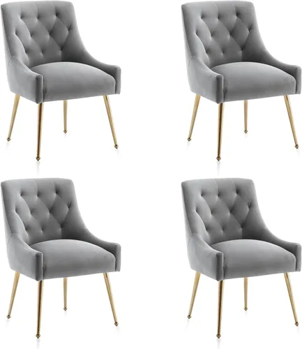 Miniatura 26 de Juego de 2 sillas de comedor, modernas sillas de comedor de terciopelo con patas doradas, elegantes sillas de acento acolchadas para recepción, sala