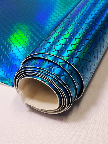 Fabric Empire The Yard - Escamas holográficas de vinilo en relieve, tela brillante de sirena de 54 pulgadas de ancho, vendido por The Yard Turquesa