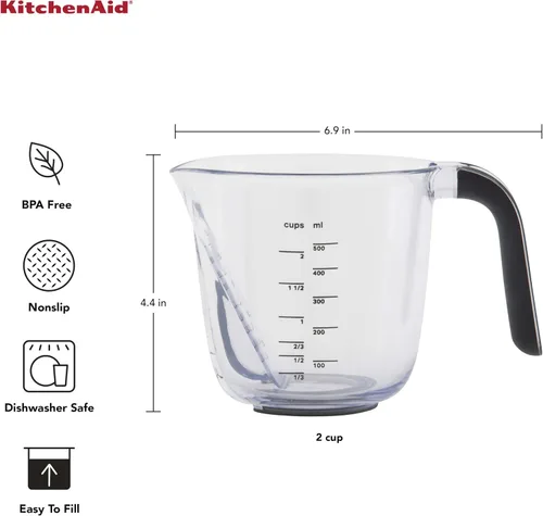 Miniatura 2 de KitchenAid Universal Easy View - Taza medidora en ángulo, tamaño mediano, transparente con mango negro