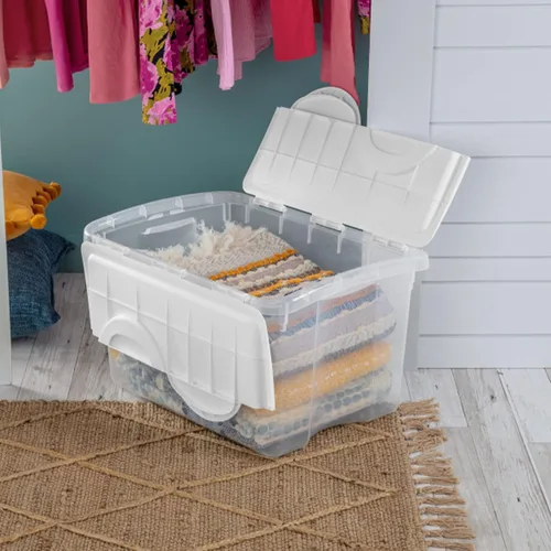 Miniatura 6 de Sterilite Paquete de 12 cajas de almacenamiento con tapa con bisagras, contenedores organizadores apilables, 4 cuartos de galón, transparente