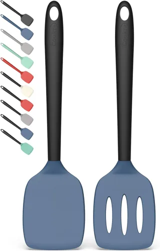 Miniatura 10 de Coukre Juego de 2 espátulas de silicona, resistentes a altas temperaturas, libres de BPA, espátulas de cocina, volteadoras sólidas y ranuradas
