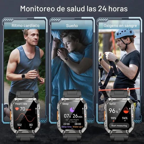 Miniatura 5 de Reloj inteligente militar para hombre (respuesta/hacer llamadas), reloj inteligente deportivo al aire libre con linterna/batería de 100