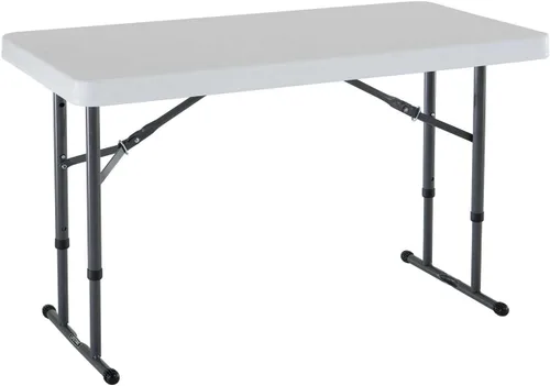 Miniatura 3 de Lifetime 80160 Mesa de utilidad plegable ajustable de altura comercial, 4 pies, granito blanco e Iceberg iGear - Mantel rectangular de tela
