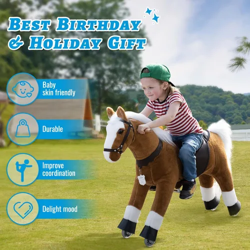 Miniatura 2 de UFREE Caballo de equitación, juguete de equitación, caballo mecánico, animal de peluche, melena blanca y cola, edad 3-6