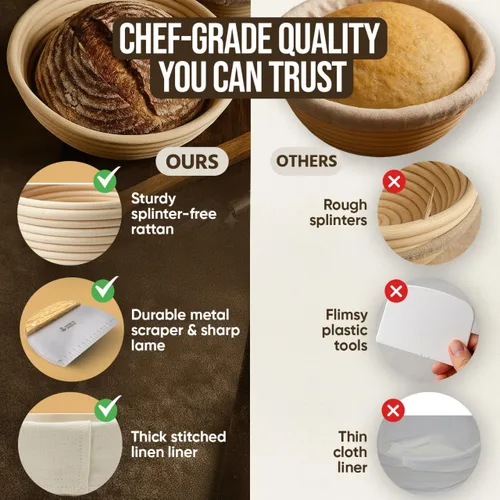 Miniatura 6 de Cesta para fermentación de pan Banneton - Suministros para hornear pan de masa madre – Kit de inicio para masa madre – Cesta para fermentación