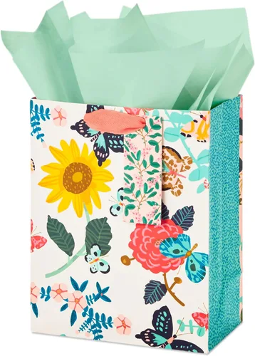 Miniatura 5 de Hallmark Bolsa de regalo mediana de 9 pulgadas con papel de seda (flores brillantes) para Pascua, cumpleaños, despedidas de soltera, bodas, baby