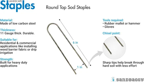 Miniatura 2 de Sandbaggy 100 grapas de paisaje de 6 pulgadas ~ SOD Staples Garden Stakes Round Pins