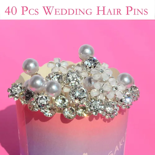 Miniatura 5 de 40 horquillas para el cabello de boda para novias, perlas y cristales, accesorios para el cabello de novia con diamantes de imitación para damas