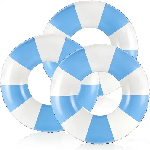 Miniatura 8 de Flotadores clásicos de piscina a rayas con asa, tubos inflables de rayas azules y blancas para anillos de natación grandes flotantes para adultos