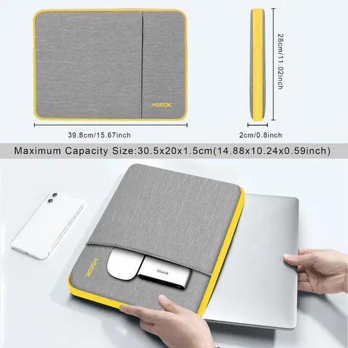 Miniatura 2 de Hseok - Funda para portátil de 15.6 pulgadas, funda con manga a prueba de golpes y repelente al agua con bolsillo para accesorios, compatible