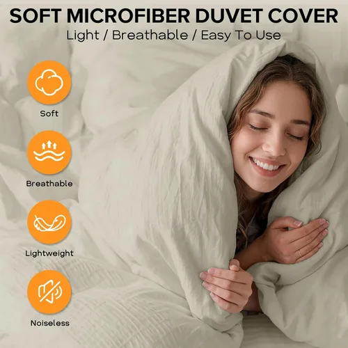 Miniatura 4 de Cozyide Beige Queen Duvet Cover Set, 3 Pieces Soft Seersucker Queen Size Duvet Cover with Zipper Closure and Corner Ties, 90"x90" Duvet Cover with 2
