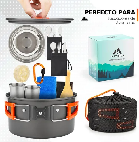 Miniatura 5 de THTYBROS 17pcs Camping Cookware Kit, 0.45Gal Pot, 7inches Pan,0.30Gal Kettle Set with 2 Set Stainless Steel Cups Plates Forks Knives Spoons for