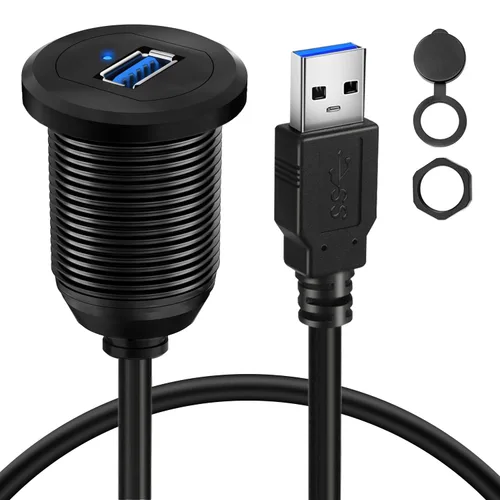Miniatura 8 de Cable USB 3.0 de aleación de doble puerto para salpicadero de automóvil, macho a hembra, con indicador LED, cable de extensión para automóvil