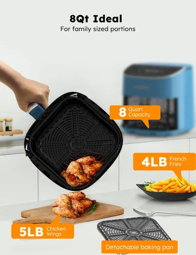 Miniatura 5 de Nuwave Brio Plus - Freidora de aire de 8 cuartos de galón, sin PFAS, nueva y mejorada, pantalla táctil digital, pantalla blanca fría, 50 °F ~ 400 °F