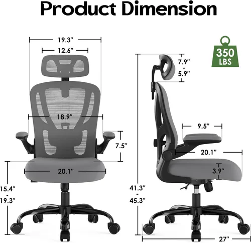 Miniatura 3 de Silla de oficina ergonómica de escritorio, silla de oficina de malla con respaldo alto con reposacabezas, ruedas, soporte lumbar, sillas de oficina