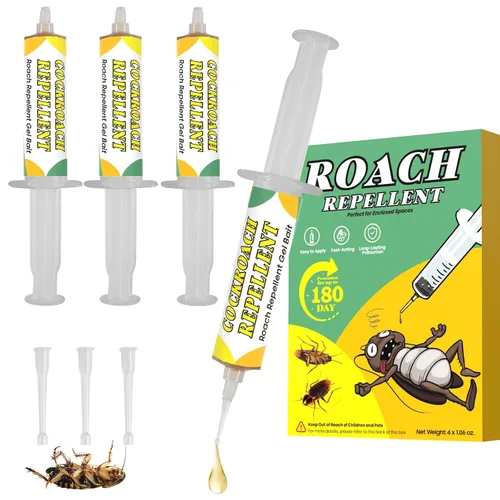 Cebo de gel para cucarachas, 4 tubos x 1.06 onzas (1.06 oz), mata cebo de gel contra todas las cucarachas, mata cucarachas en interiores y hogar,