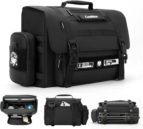 Miniatura 10 de Cwatcun Bolsa Bandolera para Cámara, Impermeable Multifuncional Fotografía Táctica Bolsa Cruzada para Cámara con Soporte para Trípode y Bolsas