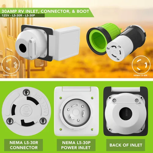 Miniatura 3 de Leisure Cords - Cable de alimentación de 30 amperios, entrada de cable de alimentación marina, conector de bloqueo giratorio hembra, kit de arranque