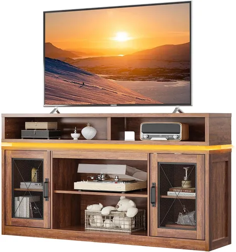 Miniatura 11 de WLIVE Farmhouse TV Stand for TVs Up to 65 Inches, Tall Entertainment Center with Storage Cabinets & LED Lights, Media Console for Living Room