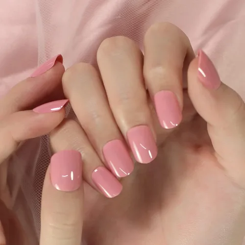 Miniatura 23 de Coolnail Uñas acrílicas clásicas a presión con flores cortas, uñas cuadradas de diseño natural, uñas postizas con purpurina para uso diario